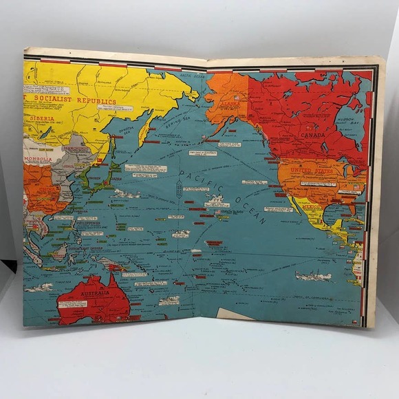 Vintage Stanley Turner New Dated Events WWII Map The Grolier Society Ltd. pub. - Picture 5 of 14